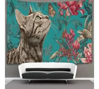 kaiyun Vintage Print Decor Tapestry,Bengal Cat Sniffing A Butterfly Wall Art Tapestries Wall Hangings for Living Room Bedroom Dorm 180cmx230cm