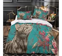 kaiyun Vintage Print Duvet Cover 3D Print Microfibre Bedding Sets, 3 Piece Printed Quilt Covers With Pillow Cases,Bengal Cat Sniffing A Butterfly Comforter Cover for Kids Adult Super King(260x220cm)