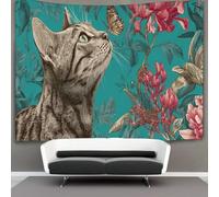 kaiyun Vintage Print Tapestry,Bengal Cat Sniffing A Butterfly Wall Art Aesthetic Home Decoration for Living Room Dorm 70cmx100cm