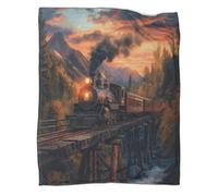kaiyun Vintage Steam Locomotive Pattern Soft Throw Blanket 3D Printing Old Wooden Bridge Sunset in The Mountains Suitable for Living Room Bedroom Sofa Sofa Warm And Comfortable 80x90inch(200x230cm)