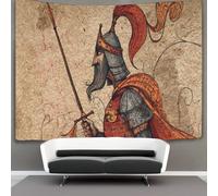 kaiyun Warrior Statue Tapestry Wall Hanging Medieval Hand-drawn Manuscript Style Wall Art for Living Room Bedroom Dorm 150cmx200cm