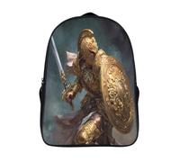 kaiyun Warrior Wearing Golden Plate Armor, Holding Sword And Shield Boys Girls Babies Toddler Backpack Side Hidden Pockets,with Adjustment Buckle Kids Travel Bag For, 16 inch