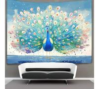 kaiyun Water Drops Falling Tapestry Peacock Spreads Wings Wall Hanging Tapestries for Bedroom Living Room Apartment Dorm Decorations Wall Art Decor 150cmx200cm