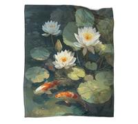 kaiyun Water Lilies And Koi Printed Blanket 3D Japanese Anime Style Design Bedspread Soft Warm Microfiber Throws And Patchwork Quilts 40x50inch(100x130cm)