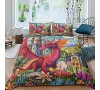 kaiyun Welsh Red Dragon in Front of The Castle Duvet Cover Set 3D Printed Bedding Set, Whimsical Style Quilt Cover,3 PCs - Shrink & Fade Resistant for Children Kids Boys Girls Double（200x200cm）