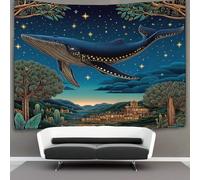 kaiyun Whales Soaring, Stars Twinkling, CitiesTapestry Wall Hangings Living Room Decorative for Bedroom 100cmx150cm