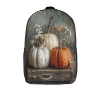 kaiyun White And Orange Pumpkins on Rustic Distressed Table Childrens Premium Backpack School Rucksack Travel Bag Boys Girls with Side Mesh Pocket And Zipped Pocket 17inch