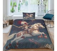 kaiyun White And Red Horse Flying Across The Galaxy 3D Aztec Warrior Effect Printed Duvet Cover Set with Pillow with Zipper Cases 3 Piece Bedding Set Microfibre Easy-Care Single（135x200cm）