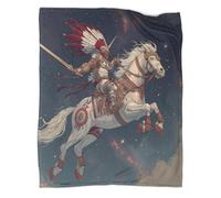 kaiyun White And Red Horse Flying Across The Galaxy Pattern Blanket Aztec Warrior Novel Design Dormitory Soft Comfortable Fluffy Bedding Four Seasons 50x60inch(127x152cm)
