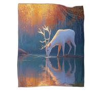 kaiyun White Deer Drinking Water in The Forest Soft And Comfortable 3D Printed Throw Blanket for Kids Adults for Bed Sofa 40x50inch(100x130cm)