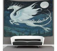 kaiyun White Dragon Decorations Tapestry Soaring over The Medieval Village 3D Printing Wall Blanket Wall Hanging for Living Room Bedroom Dorm Decor 180cmx230cm