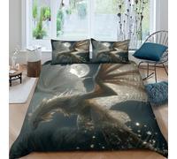 kaiyun White Dragon Flies to The Moon Duvet Cover Set 3D Printed Bedding Set, Quilt Cover,3 PCs - Shrink & Fade Resistant for Children Kids Boys Girls King（220x240cm）