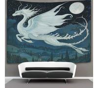 kaiyun White Dragon Tapestry Soaring over The Medieval Village Wall Hanging Bedroom Home Decor 100cmx150cm