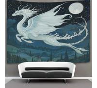 kaiyun White Dragon Tapestry Soaring over The Medieval Village Wall Hanging Bedroom Home Decor 130cmx150cm