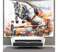 kaiyun White Horse Jumping Pole Decorations Tapestry Wall Hanging Flowers 3D Printing Wall Blanket Wall Hanging Poster for Living Room Bedroom Dorm Decor 70cmx100cm