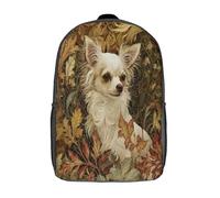 kaiyun White Long-haired Chihuahua Surrounded by Autumn Leaves Kids Backpack,School Bag for Boys And Teenager,Travel Bag Lightweight Rucksack Large Capacity Bookbag 17inch