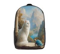 kaiyun White Persian Cat And A Blue Turtle School-Bags Backpacks for Teens,Elementary Girls Bookbags, Lightweight Casual Daypack 17inch