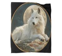 kaiyun White Wolf Lying on Rock Blanket,Soft,Comfortable And Warm,3D Full Moon Pattern,Suitable for Home And Camping,40x50inch(100x130cm)