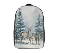 kaiyun Winter Forest Scene with Three Deer Standing on The Snowy Ground Children School Backpack Bookbags Casual Travel Rucksack Boys Girls Large Capacity Daypack 17inch