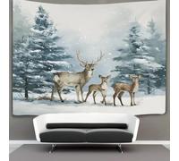kaiyun Winter Forest Scene with Three Deer Standing on The Snowy Ground Tapestry, Wall Art Aesthetic Home Decoration for Living Room Dorm 150cmx200cm