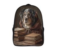 kaiyun Wise Old Dog Wearing Glasses Backpack Rucksack Lightweight with Wooden Table Books School Bag for Boys And Girls Kids Bags Christmas,Back to School Gift,16 inch