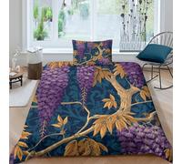 kaiyun Wisteria Bedding Duvet Cover Set 3 Piece Microfiber 3D Printed Soft Breathable with Pillowcase for Kids Adult Single(135x200cm)