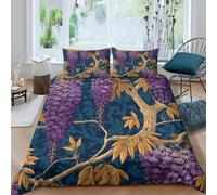 kaiyun Wisteria Duvet Cover Set - Bedding Bed Set Printed Patterned with Pillowcases, Soft Microfiber Quilt Covers King(220x240cm)