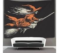kaiyun Witch Illustration, Flying on A Broom Tapestry, Art Wall Hanging Decoration for Living Room Bedroom & Dorm 130cmx150cm
