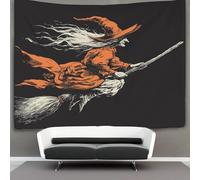 kaiyun Witch Illustration, Flying on A Broom Tapestry Wall Hanging Bedroom Home Decor 150cmx200cm