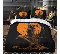kaiyun Witch Looking at The Moon at Night with Bats 3D Duvet Cover 3 Piece Set, Printed Bedding Set, Microfibre Quilt Cover, with Pillowcase Super King（260x220cm）