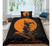 kaiyun Witch Looking at The Moon at Night with Bats Duvet Cover Set 3D Print 3Pcs Bedding Set,Easy-Care Quilt Cover,with Pillowcase for Kids Teens Adults Single（135x200cm）