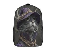 kaiyun Wizard Cat in Purple Clothes School-Bags Backpacks for Teens,Elementary Girls Bookbags, Lightweight Casual Daypack 17inch