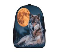 kaiyun Wolf Backpack for Girls Orange Full Moon Children's Bookbag Lightweight for School Travel Bag,Teen Boys Daypack 16 inch