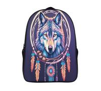 kaiyun Wolf Childrens Premium School Travel Bag with Side Hidden Pockets,Dream Catcher Bookbag for Boys Girls,Adjustment Buckle Rucksack 16 inch
