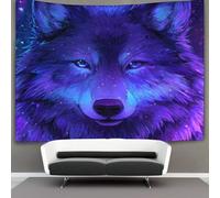 kaiyun Wolf Head Decor Tapestry,neon Blue Purple Galaxy Background Wall Art Tapestries Wall Hangings for Living Room Bedroom Dorm 130cmx150cm