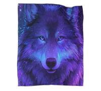 kaiyun Wolf Head Outdoor Camping Printed Soft Breathable Warm Blanket Neon Blue Purple Galaxy Background Four Seasons Bedroom Bedspread 60x80inch(150x200cm)