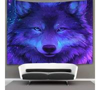 kaiyun Wolf Head Tapestry Neon Blue Purple Galaxy Background Wall Hanging Bedroom Home Decor 100cmx150cm