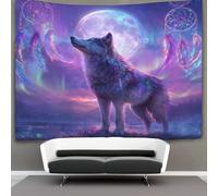 kaiyun Wolf, Northern Lights Night Sky, Dream Catcher Tapestry, Art Wall Hanging Decoration for Living Room Bedroom & Dorm 150cmx200cm