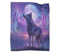kaiyun Wolf, Northern Lights Night Sky, Dream Catcher Throws,Soft And Warm Printed Flannel for Bed And Sofa 70x80inch(180x200cm)