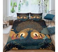 kaiyun Woman Meditating Under A Tree 3D Effect Printed Duvet Cover Set with Pillow with Zipper Cases 3 Piece Bedding Set Microfibre Easy-Care King(220x240cm)