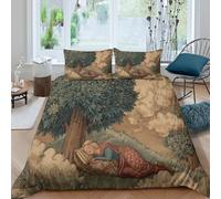 kaiyun Woman Sleeping Under A Yew Tree 3D Printed Duvet Cover Set,Microfibre Bedding Sets with Pillowcase Comforter Cover for Children Kids Boys Girls King(220x240cm)