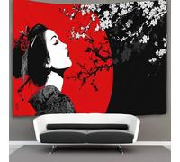 kaiyun Woman Under The Cherry Blossom Tree Tapestry Wall Hanging,Japanese Black And White Art for Bedroom Decor Birthday Party Celebration Or Garden Backdrop 150cmx200cm