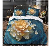kaiyun Yellow Lotus, Small White Daisy Duvet Cover Set 3D Printed Bedding Set, Water Ripple Rotation Quilt Cover,3 PCs - Shrink & Fade Resistant for Children Kids Boys Girls Super King(260x220cm)
