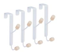 Kaiyzo 4 pcs Over Door Hanger with Wooden Knobs White Load-Bearin Door Hook No Damage Install Space-Saving Organizer Rack for Hanging Clothes Coats Hats Robes Towels for Bedroom Bathroom Hallway