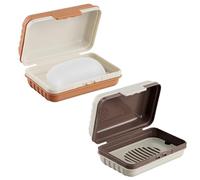 Kaiyzo Bar Soap Case with Lid, 2-Pack Leak-Proof Soap Box with Drip Tray for Travel & Home, White and Orange, 12x7.6x 4.5 cm