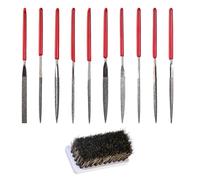 Kaiyzo Diamond Needle File Set, 10 Pc 2 x 100 mm Mini Round Precision Files, High Efficiency Metal Wood Plastic Jewelry Finishing, Includes One Handleless Black Bristle Brush, Diamond Surface