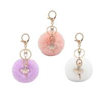 Kaiyzo Pom Pom Keyring With Ballet Dancer Charm, Fluffy Keyring Key Chains For Women, Gifts For Dancers And Ballet Gifts For Girls