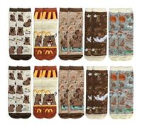 Kaiyzo Womens Cotton Mid Calf Socks, Capybara Cartoon Design, 5 Patterns 10 Pairs, Size 34-42, Assorted Red Brown White Light Brown Black, Comfortable Everyday Sports, Gift for Her