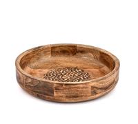 Kaizen Casa Rustic Mango Wood Centerpiece Bowl - Inner Burnt Circle & Hand-Carved Center Design | Home Décor Accent for Farmhouse, Boho & Modern Homes (12" X 12" X 2.5")