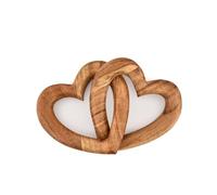 Kaizen Casa Statues Acacia Wood Connected Hearts Joined Together Forever, Handmade Wood Hearts Shape for Couple Engagement and Wedding (4" x 5.5" x 1.5")
